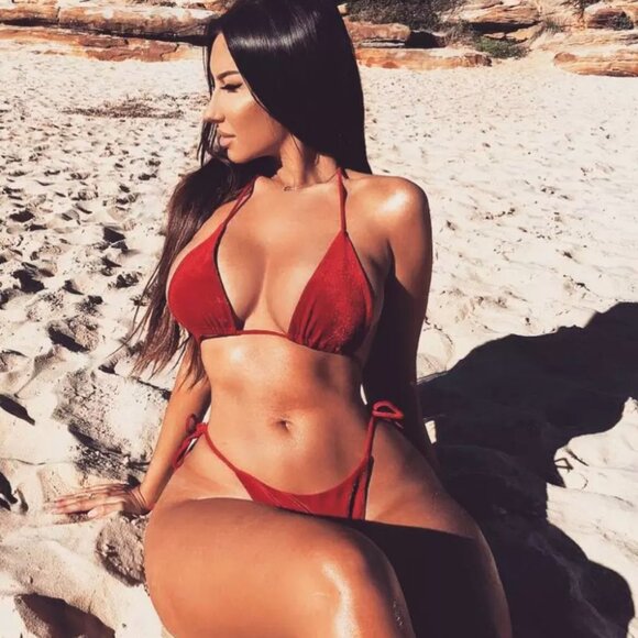 Meshki Dania Red Velvet Bikini Bottom Large size Swimsuit side Tie - Picture 4 of 4